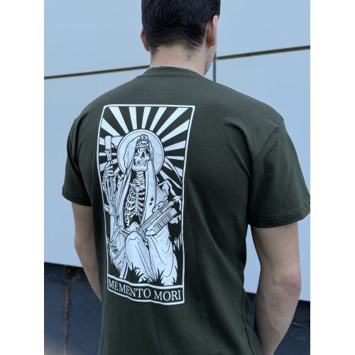 Футболка олива з принтом "Моменто море"|"Memento mori" Tirex